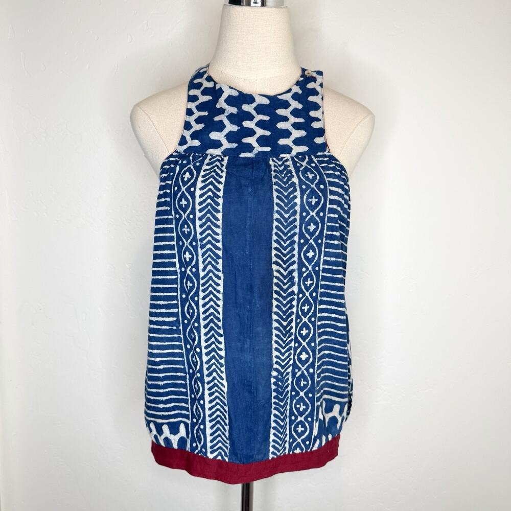 Miniature Auroville Tank Top Blue Red India Print Womens Small